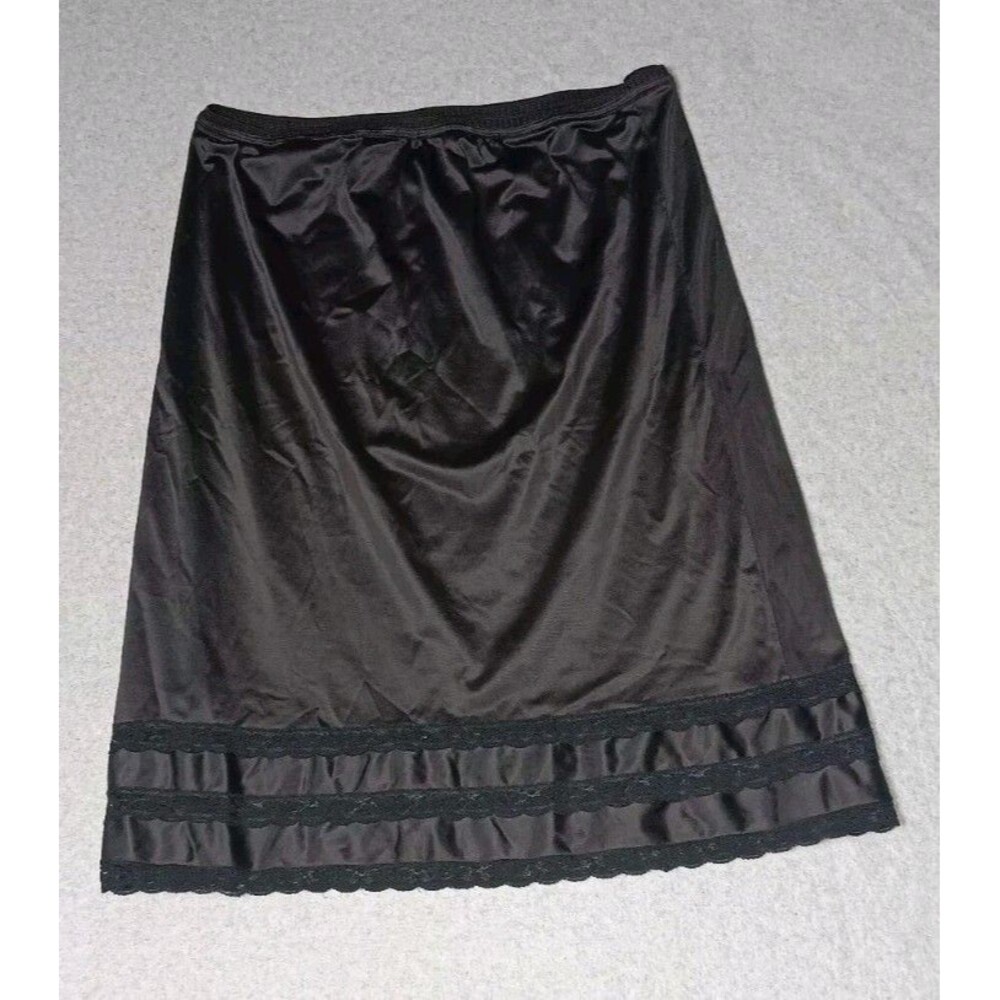 VTG Dawn To Dusk Silky Nylon Lace Ruffle Hem Half Slip Skirt 1X Black Whimsigoth